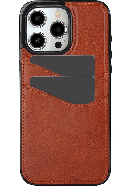 iPhone 14 Pro Max Için Kılıf Kart Yuvası Düşmeyi Önleyici Pu+Tpu Telefon Koruyucu-Kahverengi (Yurt Dışından)