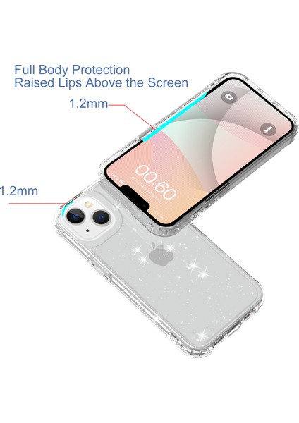 iPhone 14 Plus Kılıf Için Tpu+Pc Cilt Dostu Dokunmatik Mat Telefon Kapağı-Glitter Şeffaf (Yurt Dışından)