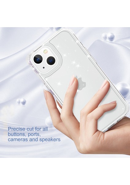iPhone 14 Plus Kılıf Için Tpu+Pc Cilt Dostu Dokunmatik Mat Telefon Kapağı-Glitter Şeffaf (Yurt Dışından)