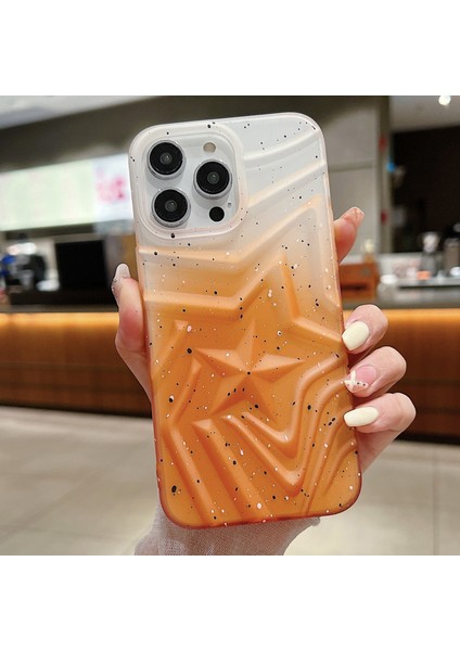 iPhone 14 Pro Max Için Yıldız Dekor Cep Telefonu Kılıfı Gradyan Renkli Slim-Fit Tpu Telefon Kabuğu-Turuncu (Yurt Dışından)