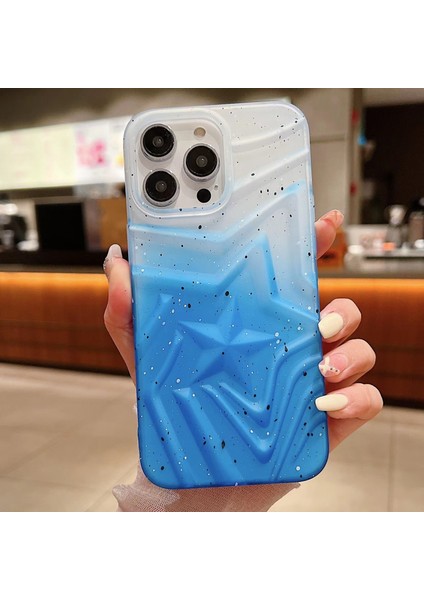 iPhone 14 Pro Max Için Yıldız Dekor Cep Telefonu Kılıfı Degrade Renkli Slim-Fit Tpu Telefon Kabuğu-Göl Mavisi (Yurt Dışından)