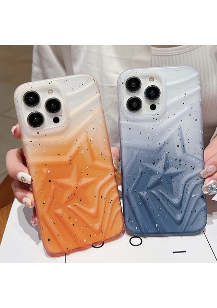 iPhone 14 Pro Max Için Yıldız Dekor Cep Telefonu Kılıfı Degrade Renkli Slim-Fit Tpu Telefon Kabuğu-Göl Mavisi (Yurt Dışından)