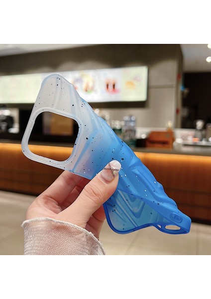iPhone 14 Pro Max Için Yıldız Dekor Cep Telefonu Kılıfı Degrade Renkli Slim-Fit Tpu Telefon Kabuğu-Göl Mavisi (Yurt Dışından)