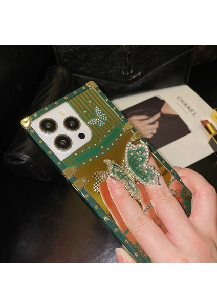 iPhone 13 Pro Için Çizilmez Elektroliz Kaplama Kapak Tpu+Pc Telefon Kılıfı Çubuğu-Siyahımsı Yeşil (Yurt Dışından)
