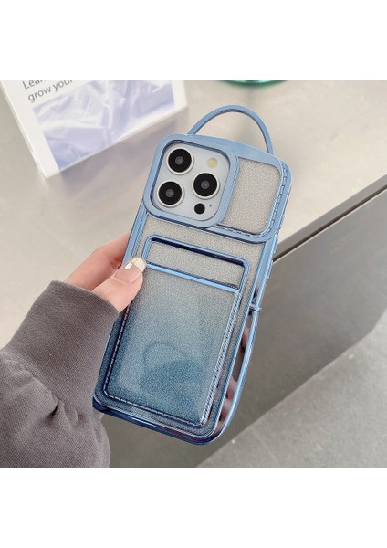 iPhone 13 Pro Için Tpu Kılıf Kart Tutucu Parıltılı Telefon Kapağı -Mavi (Yurt Dışından)