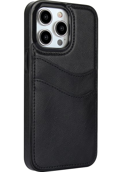 iPhone 14 Pro Max Için Kılıf Kart Yuvası Düşmeyi Önleyici Pu+Tpu Telefon Koruyucu-Siyah (Yurt Dışından) modelleri
