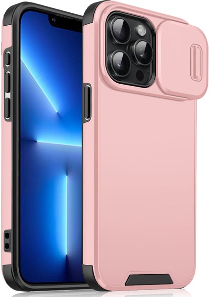 iPhone 13 Pro Kılıf Slayt Kamera Kılıfı Pc+Tpu Hibrit Telefon Koruyucu-Pembe (Yurt Dışından)