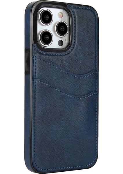 iPhone 14 Pro Max Için Kılıf Kart Yuvası Düşmeyi Önleyici Pu+Tpu Telefon Koruyucu-Mavi (Yurt Dışından) modelleri