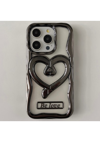 iPhone 12 Pro Max Kılıfı Elektroliz Kaplama Tpu Telefon Kılıfı Şık Kalp Çubuğu-Siyah (Yurt Dışından)