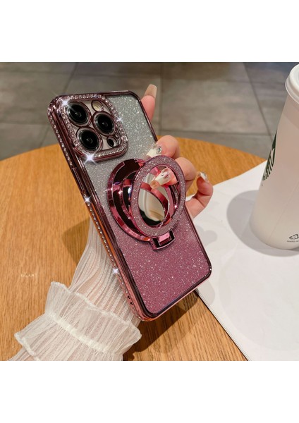 IPhone 13 Pro Için 6.1 Inç Kapak Pc Kickstand Tpu Manyetik Telefon Kılıfı, Akrilik Ayna-Gül Altın (Yurt Dışından)