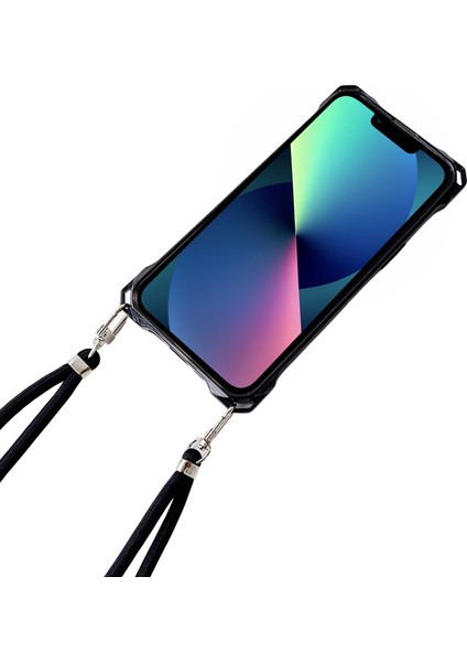 iPhone 14 Plus Kılıf Dört Köşe Korumalı Şeffaf Tpu Telefon Kılıfı Ince Kordonlu-Siyah (Yurt Dışından)