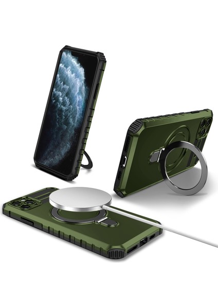 iPhone 11 Pro Max Için Kılıf Kickstand Pc+Tpu Telefon Kılıfı Magsafe-Green ile Uyumlu (Yurt Dışından)