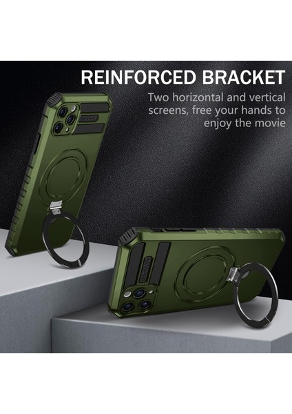 iPhone 11 Pro Max Için Kılıf Kickstand Pc+Tpu Telefon Kılıfı Magsafe-Green ile Uyumlu (Yurt Dışından)