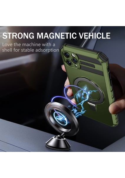 iPhone 11 Pro Max Için Kılıf Kickstand Pc+Tpu Telefon Kılıfı Magsafe-Green ile Uyumlu (Yurt Dışından)