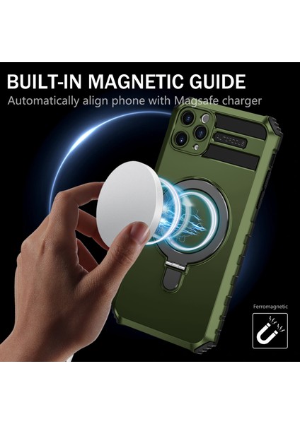 iPhone 11 Pro Max Için Kılıf Kickstand Pc+Tpu Telefon Kılıfı Magsafe-Green ile Uyumlu (Yurt Dışından)