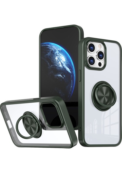 iPhone 15 Pro Max Için Şeffaf Kılıf Dönen Kickstand Tpu+Pc Düşmeyi Önleyici Telefon Kapağı-Yeşil (Yurt Dışından)