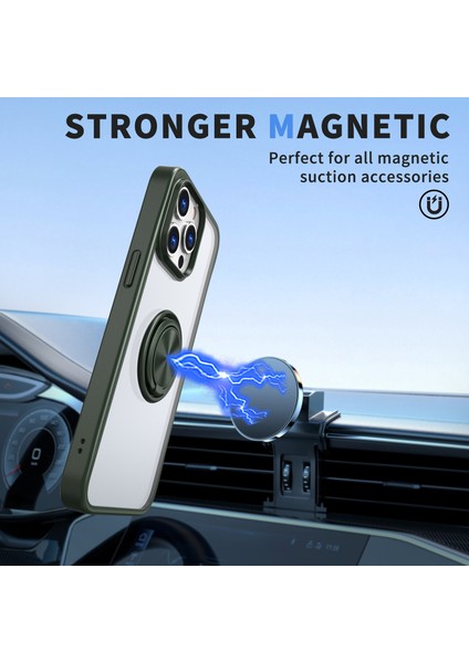 iPhone 15 Pro Max Için Şeffaf Kılıf Dönen Kickstand Tpu+Pc Düşmeyi Önleyici Telefon Kapağı-Yeşil (Yurt Dışından)