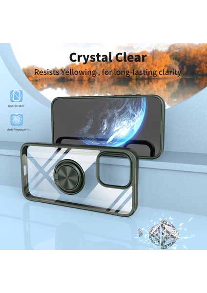 iPhone 15 Pro Max Için Şeffaf Kılıf Dönen Kickstand Tpu+Pc Düşmeyi Önleyici Telefon Kapağı-Yeşil (Yurt Dışından)