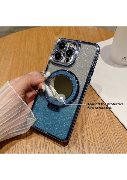 IPhone 13 Pro Için 6.1 Inç Kapak Pc Kickstand Tpu Manyetik Telefon Kılıfı, Akrilik Ayna-Mor (Yurt Dışından)