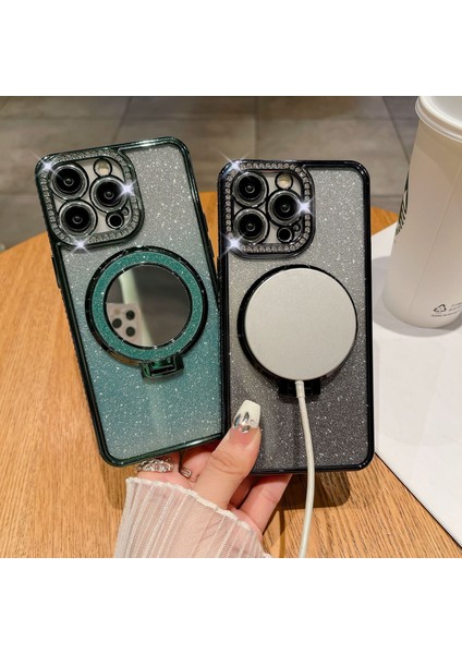 IPhone 13 Pro Için 6.1 Inç Kapak Pc Kickstand Tpu Manyetik Telefon Kılıfı, Akrilik Ayna-Mor (Yurt Dışından)