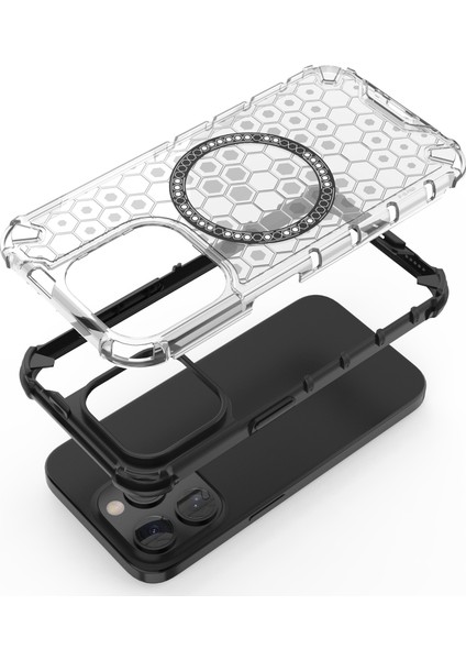 iPhone 15 Pro Için Manyetik Kılıf Petek Dokulu Tpu+Pc Düşmeyi Önleyici Telefon Kapağı-Şeffaf (Yurt Dışından) fiyatları