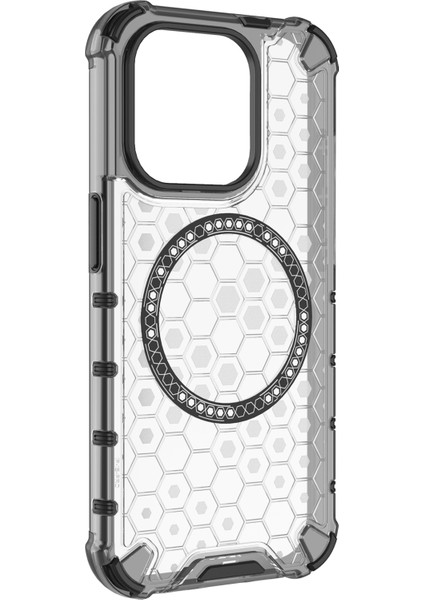 iPhone 15 Pro Için Manyetik Kılıf Petek Dokulu Tpu+Pc Düşmeyi Önleyici Telefon Kapağı-Şeffaf (Yurt Dışından) modelleri