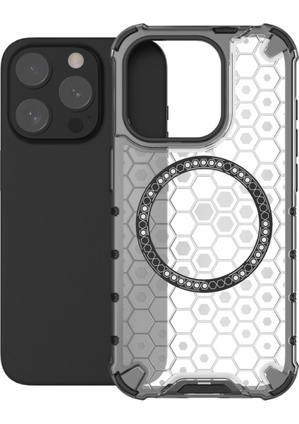 iPhone 15 Pro Için Manyetik Kılıf Petek Dokulu Tpu+Pc Düşmeyi Önleyici Telefon Kapağı-Şeffaf (Yurt Dışından) fırsatları