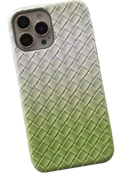 iPhone 15 Pro Için Pu Deri+Pc Telefon Kılıfı Dokuma Dokulu Telefon Kapağı Degrade Renk Tasarımı-Yeşil (Yurt Dışından)