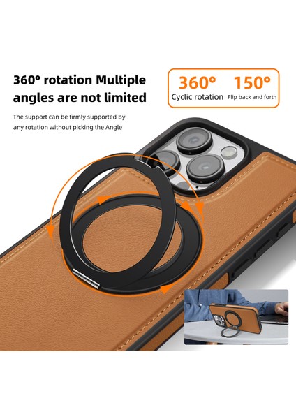 iPhone 14 Pro Için Arka Kapak Dönebilen Manyetik Halkalı Kickstand Pu Deri+Pc+Tpu Telefon Kılıfı-Mor (Yurt Dışından)