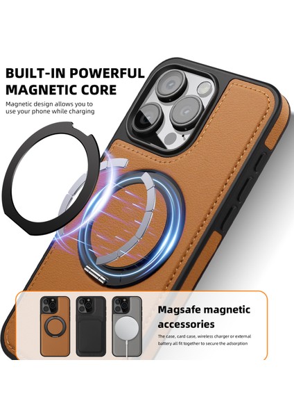 iPhone 14 Pro Için Arka Kapak Dönebilen Manyetik Halkalı Kickstand Pu Deri+Pc+Tpu Telefon Kılıfı-Mor (Yurt Dışından)