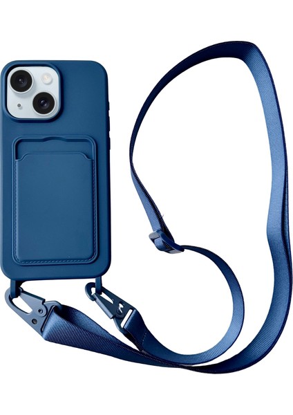 iPhone 14 Plus Kılıf Sıvı Silikon Kart Tutucu Ayarlanabilir Askılı Telefon Kapağı-Lacivert (Yurt Dışından)