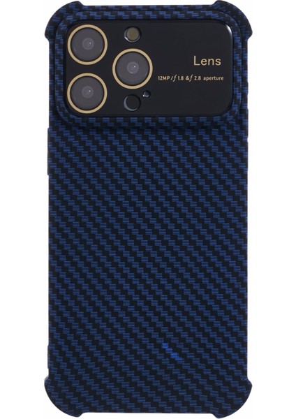 iPhone 12 Pro Max Kılıf Karbon Fiber Dokulu Tpu+Silikon Büyük Pencereli Telefon Kapağı-Mavi (Yurt Dışından)