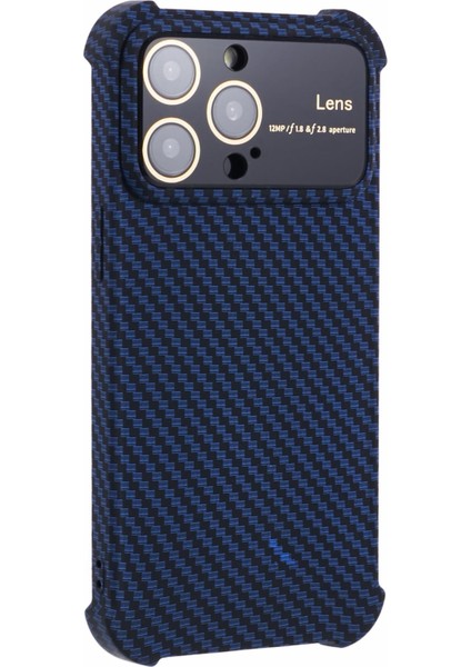 iPhone 12 Pro Max Kılıf Karbon Fiber Dokulu Tpu+Silikon Büyük Pencereli Telefon Kapağı-Mavi (Yurt Dışından)