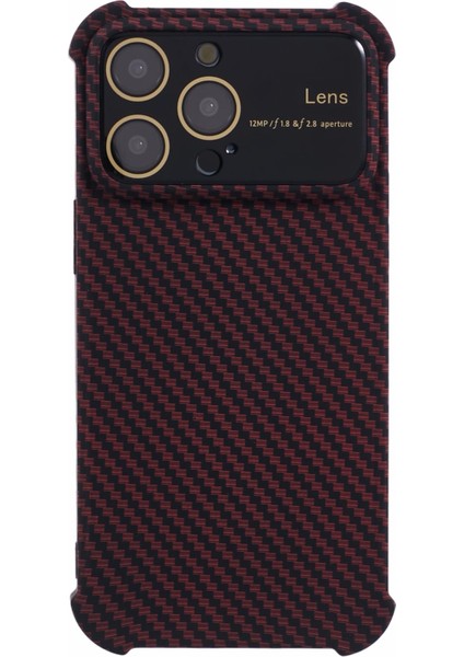 iPhone 12 Pro Max Kılıf Karbon Fiber Dokulu Tpu+Silikon Büyük Pencereli Telefon Kapağı-Kırmızı (Yurt Dışından)