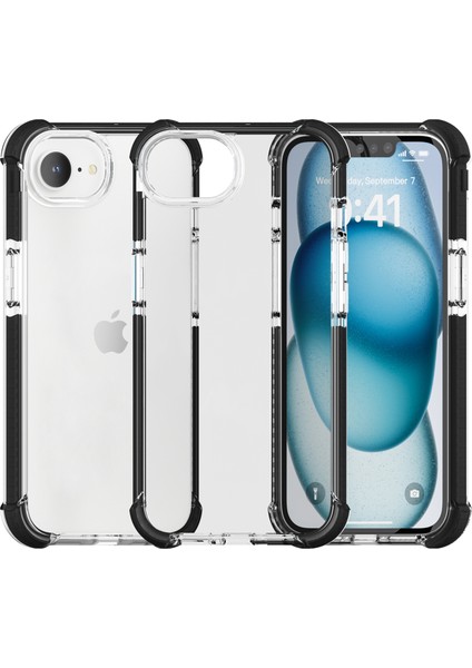 iPhone SE(2024) Için Kılıf 3'ü 1 Arada Düşmeye Tpu+Tpe+Akrilik Telefon Kılıfı-Siyah+Şeffaf (Yurt Dışından)