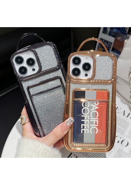 iPhone 15 Pro Kılıf Glitter Kart Tutucu Yumuşak Tpu Telefon Kapağı-Altın (Yurt Dışından) modelleri