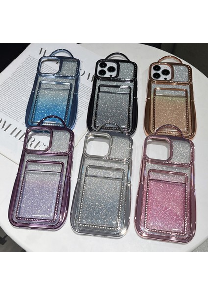 iPhone 15 Pro Kılıf Glitter Kart Tutucu Yumuşak Tpu Telefon Kapağı-Altın (Yurt Dışından) indirimleri