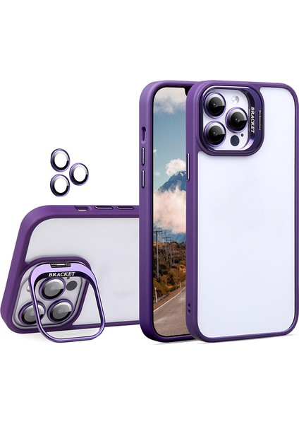 U1 iPhone 15 Pro Kılıf Tpu+Akrilik Kickstand Telefon Kılıfı, Cam Lensli Film-Koyu Mor (Yurt Dışından)