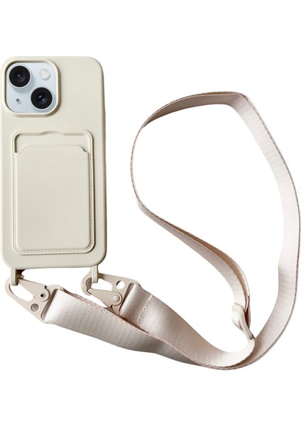 iPhone 14 Plus Kılıf Sıvı Silikon Kart Tutucu Ayarlanabilir Askılı Telefon Kapağı-Bej (Yurt Dışından)