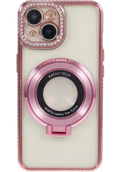 iPhone 15 Plus Için Kapak Halkası Kickstand Tpu Telefon Kılıfı, Rhinestones Dekoru-Gül Altın (Yurt Dışından)