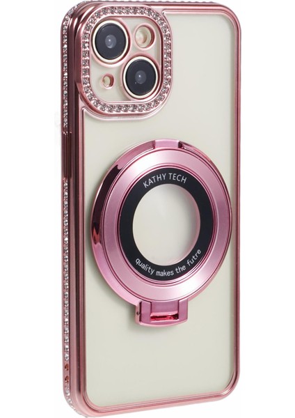 iPhone 15 Plus Için Kapak Halkası Kickstand Tpu Telefon Kılıfı, Rhinestones Dekoru-Gül Altın (Yurt Dışından)