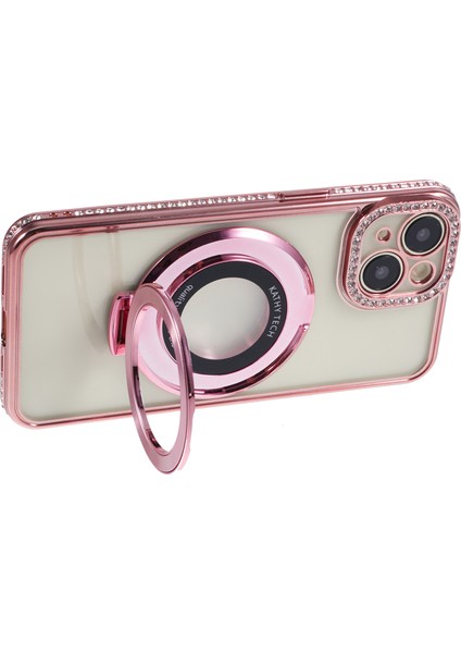 iPhone 15 Plus Için Kapak Halkası Kickstand Tpu Telefon Kılıfı, Rhinestones Dekoru-Gül Altın (Yurt Dışından)