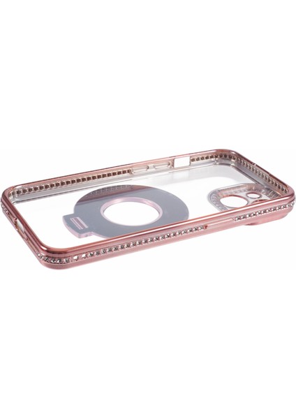 iPhone 15 Plus Için Kapak Halkası Kickstand Tpu Telefon Kılıfı, Rhinestones Dekoru-Gül Altın (Yurt Dışından)