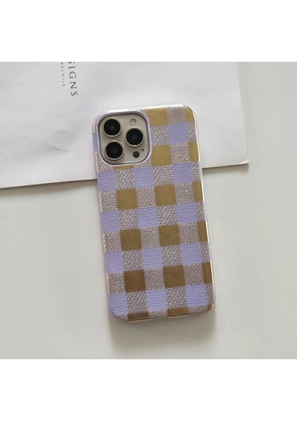 iPhone 15 Pro Için Tpu+Pu Deri Telefon Kılıfı Lake Izgara Desenli Telefon Kapağı Düşmeyi Önleyici Kabuk-Mor (Yurt Dışından) fiyatları
