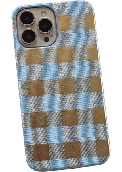 iPhone 15 Pro Için Tpu+Pu Deri Telefon Kılıfı Lake Izgara Desenli Telefon Kapağı Düşmeyi Önleyici Kabuk-Gök Mavisi (Yurt Dışından)