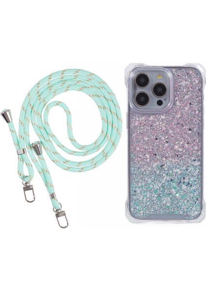 iPhone 15 Pro Için Çift Renkli Degrade Kılıf Anti-Damla Tpu+Uzun Askılı Akrilik Telefon Kılıfı-Pembe+Yeşil (Yurt Dışından)