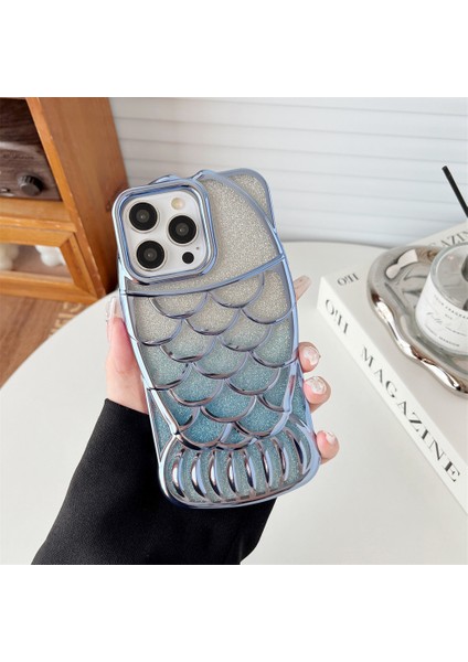 iPhone 13 Pro Kılıf Için Parlak Yumuşak Tpu Balık Şekli Galvanik Telefon Kapağı-Mavi (Yurt Dışından)