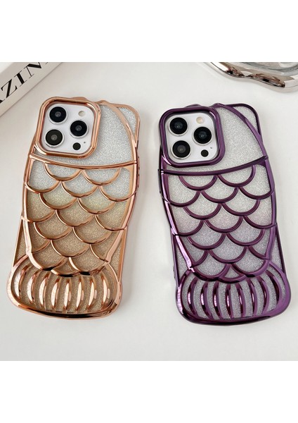 iPhone 13 Pro Kılıf Için Parlak Yumuşak Tpu Balık Şekli Galvanik Telefon Kapağı-Mavi (Yurt Dışından)