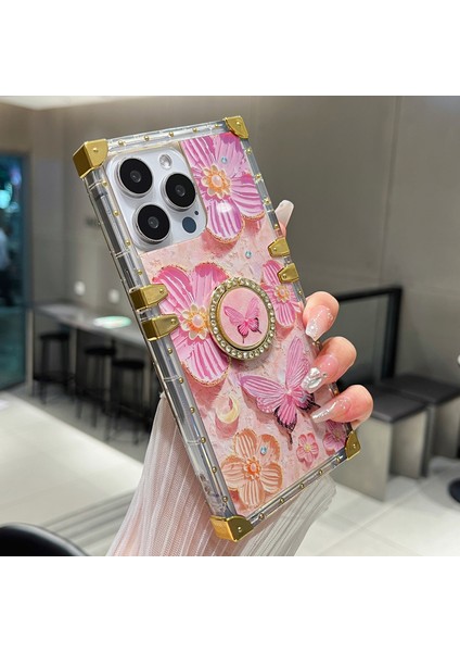 iPhone 15 Pro Max Için Çiçek Desenli Tpu+Pc Telefon Kılıfı Halkalı Kickstand-Pembe (Yurt Dışından) indirimleri