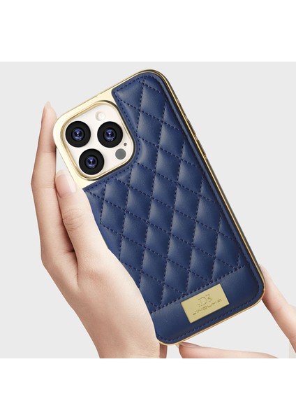 iPhone 13 Pro Kılıf Deri+Pc Kart Yuvaları Telefon Kapak Dikişi Eşkenar Dörtgen-Bej (Yurt Dışından)